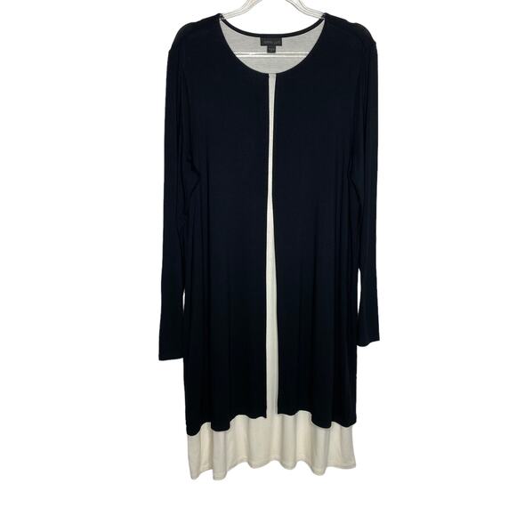 J Jill Wearever Collection Womens Size Medium Layered Tunic Top Black Cream - Picture 1 of 8